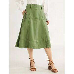 Free assembly green denim midi skirt